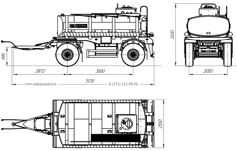 Габаритный чертеж для Прицеп-цистерна ПЦТ-10-003 для техводы