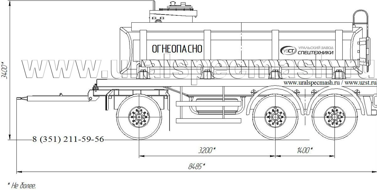 Габаритный чертеж для Прицеп-цистерна для нефти марки УЗСТ-ПЦН-12 (3 оси)