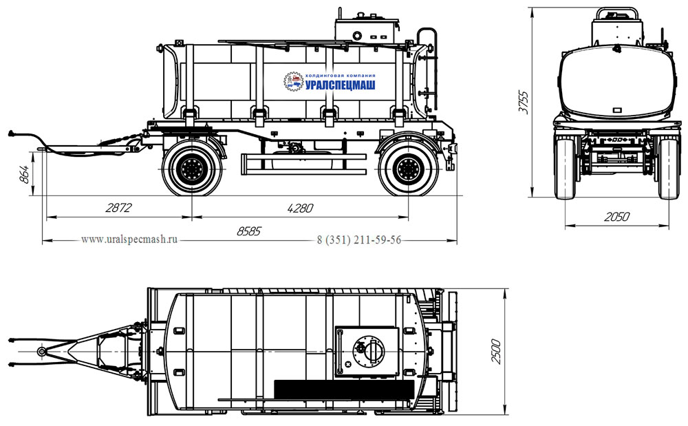 Габаритный чертеж для Прицеп-цистерна ПЦТ-15-001 для техводы