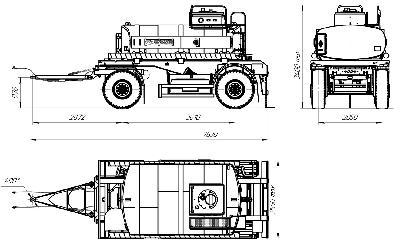Габаритный чертеж для Прицеп-цистерна для нефти марки УЗСТ-ПЦН-8-003 (2 оси)