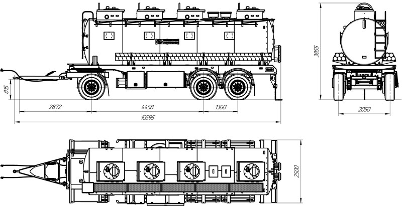 Габаритный чертеж для Прицеп-цистерна для ГСМ марки УЗСТ-ПЦ-20-001 (3 оси)