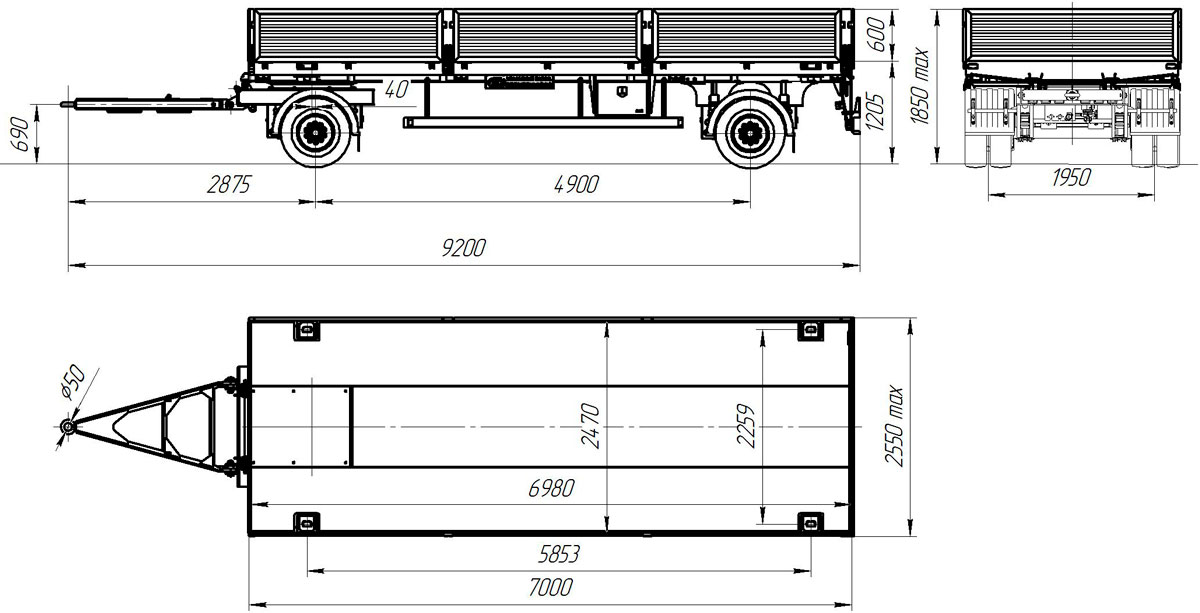 Габаритный чертеж для Прицеп-контейнеровоз УЗСТ 9275 ПН2-001