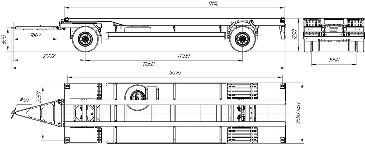 Габаритный чертеж для Прицеп-контейнеровоз УЗСТ 9275 ПН2-002