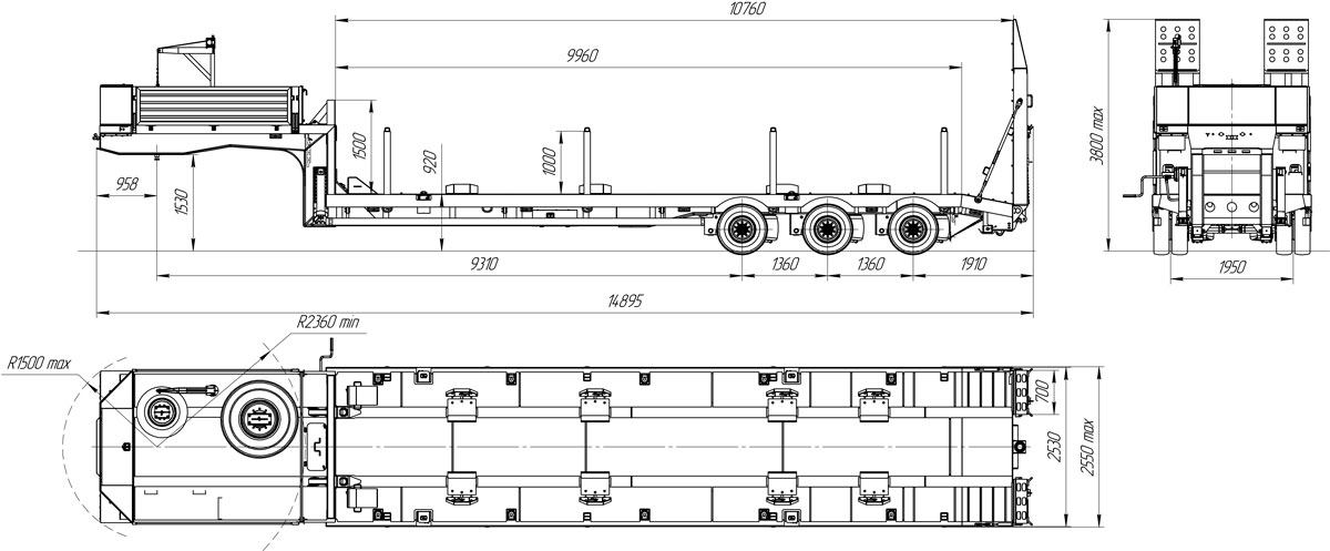 Габаритный чертеж для Полуприцеп-контейнеровоз 9177-017Н3-10 (30 т.)