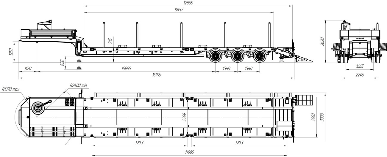 Габаритный чертеж для Полуприцеп-контейнеровоз 9177-01Н3 (38 т.)