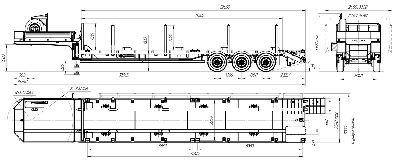 Габаритный чертеж для Полуприцеп-контейнеровоз 9177-048В3 (40 т.)